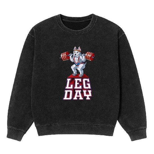 Leg Day Westie Weight Lifting Squat Gym Mineral Wash Sweatshirts