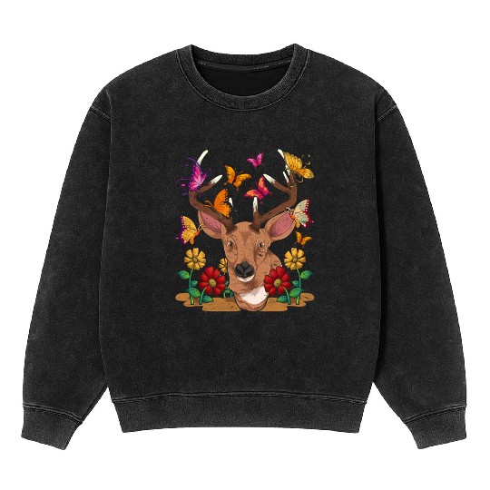 Flowers forest animal gift butterfly deer Mineral Wash Sweatshirts