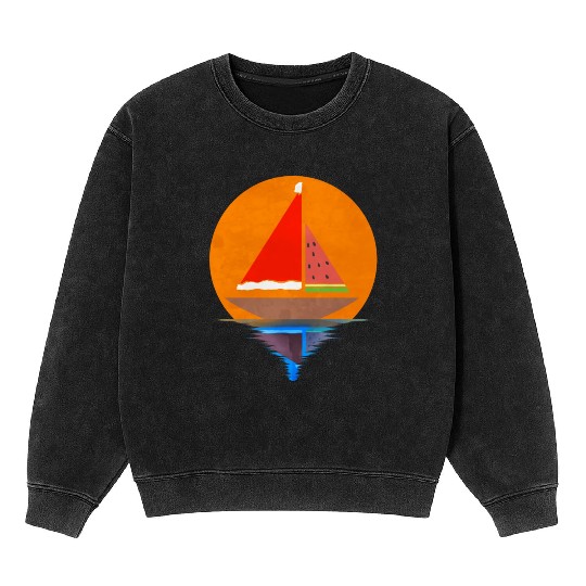 Sundown Sailing Ship Santas Hat Watermelon Mineral Wash Sweatshirts