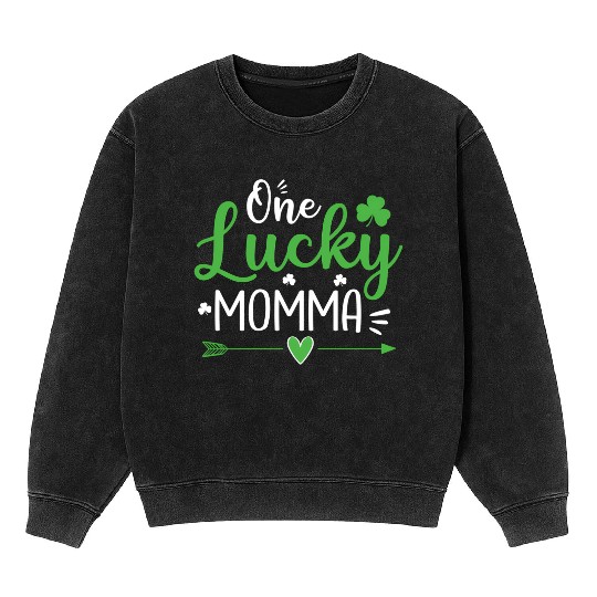 One Lucky Momma St Patric Day Mineral Wash Sweatshirts
