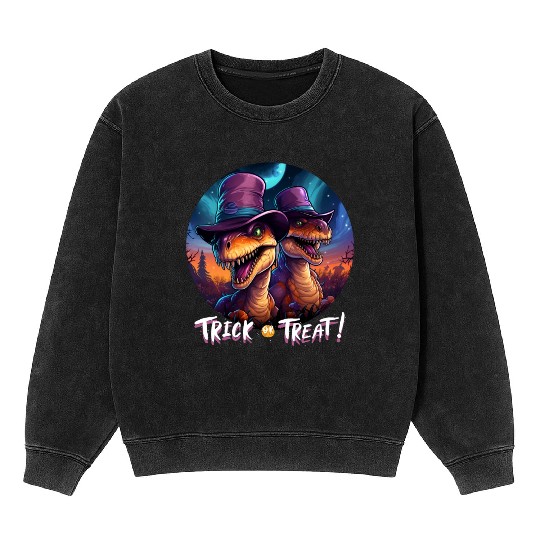 Halloween Dinosaur Velociraptor Trick or Treat Mineral Wash Sweatshirts