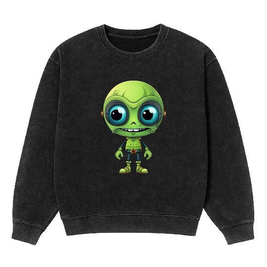 Cool Alien Cyborg Head with Teeth Mineral Wash Sweatshirts