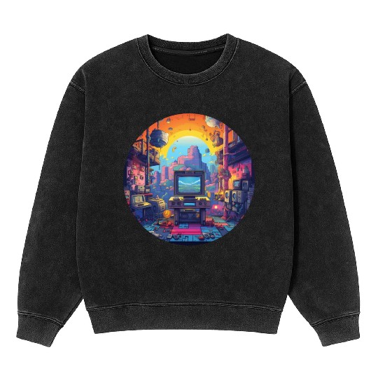 Retro Gaming Paradise: Embrace the Pixelated Past! Mineral Wash Sweatshirts
