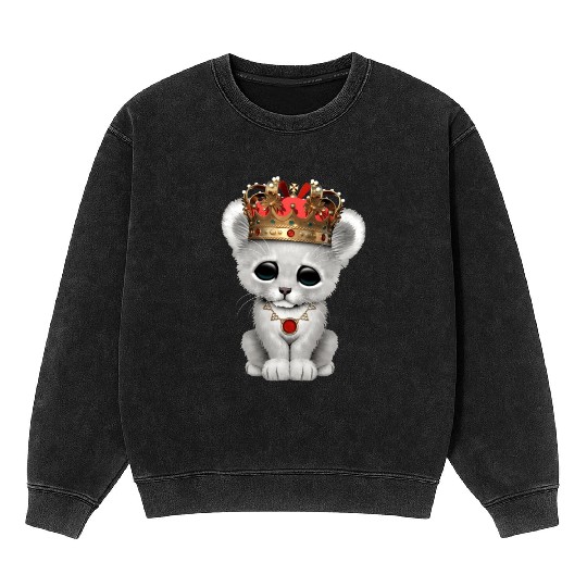 Cute Royal White Lion Wearing Crown Mineral Wash Sweatshirts