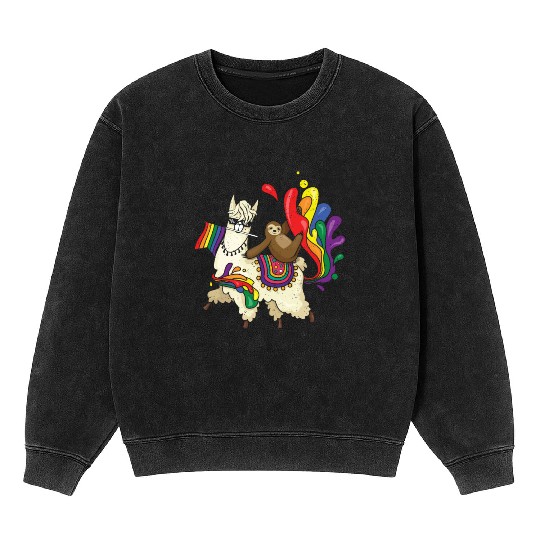 Llama Equality Gay LGBTQ Rainbow LGBT Pride Month Mineral Wash Sweatshirts