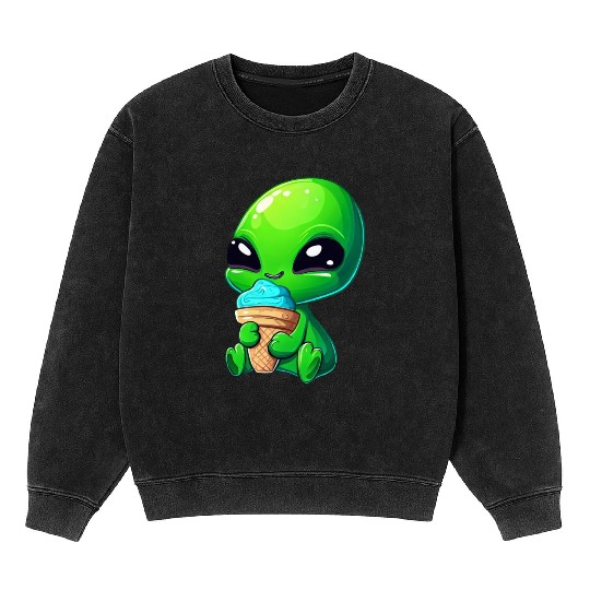 Alien Extraterrestrial Ice Blue Green Mineral Wash Sweatshirts