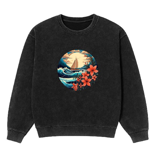 Sailing Ship Sailing Orchids Flowers Sailboat Mineral Wash Sweatshirts