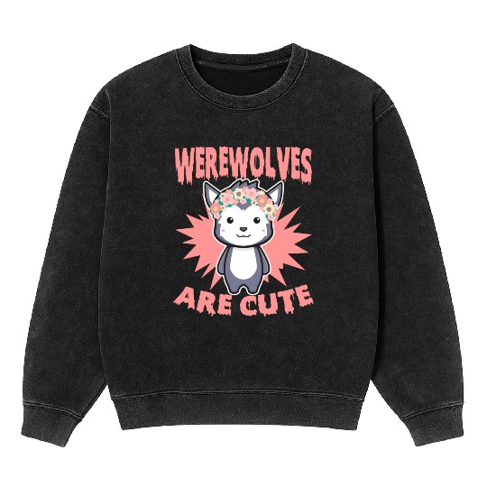 Cute Halloween Werewolf For Trick Or Treat Mineral Wash Sweatshirts