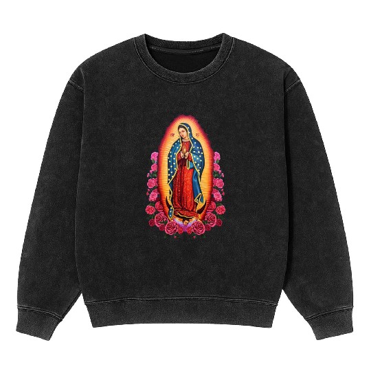 Virgin Mary Lady of Guadalupe Virgen De Guadalupe Mineral Wash Sweatshirts
