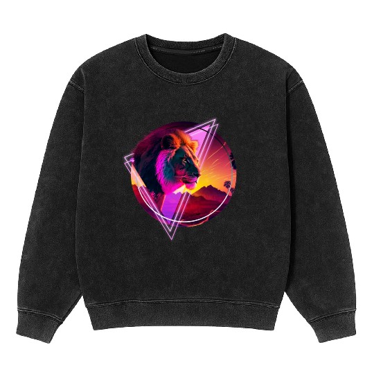 Synthwave desert Lion Mineral Wash Sweatshirts