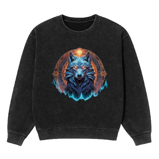 Alpha Galactic Mystical Wolf Mineral Wash Sweatshirts