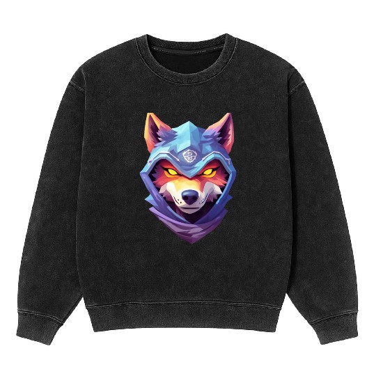 Hooded Alpha Wolf Ninja: Leader of the Night Mineral Wash Sweatshirts