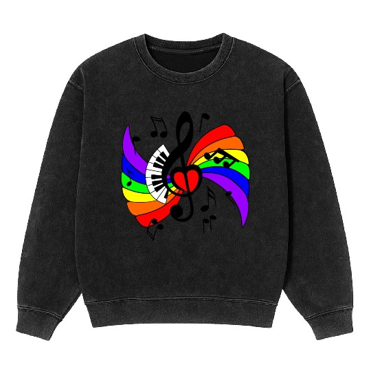 Piano music key with rainbow Mineral Wash Sweatshirts