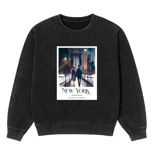 Watercolor painting loving couple in New York City Mineral Wash Sweatshirts