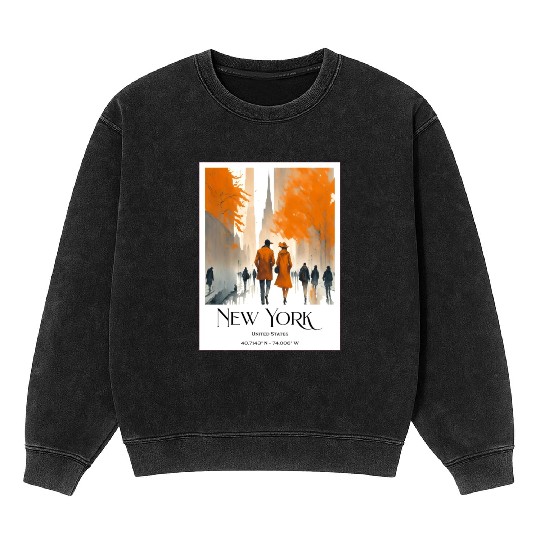 Watercolor painting loving couple in New York City Mineral Wash Sweatshirts
