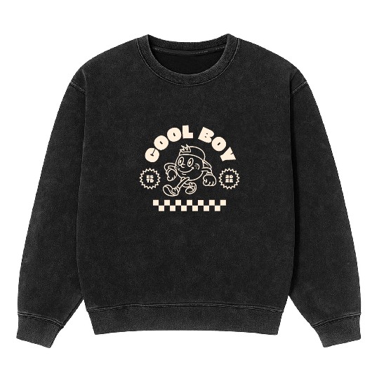 Beige Retro Mascot Cool Boy Mineral Wash Sweatshirts