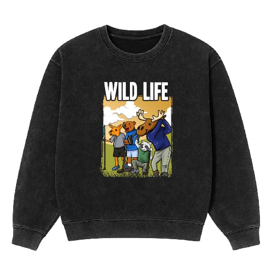 Funny Golf Mineral Wash Sweatshirts With Deer Raccoon Moose Bear Golf