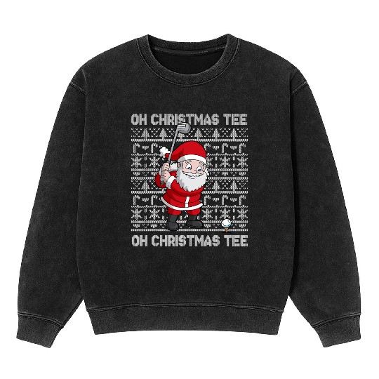 Golf Oh Christmas Mineral Wash Sweatshirts Santa Claus Golfer Golfing T