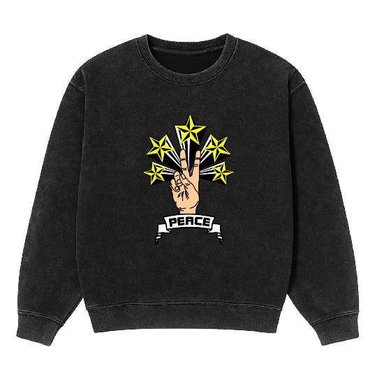 Peace sign hand with V 5 yellow stars Mineral Wash Sweatshirts