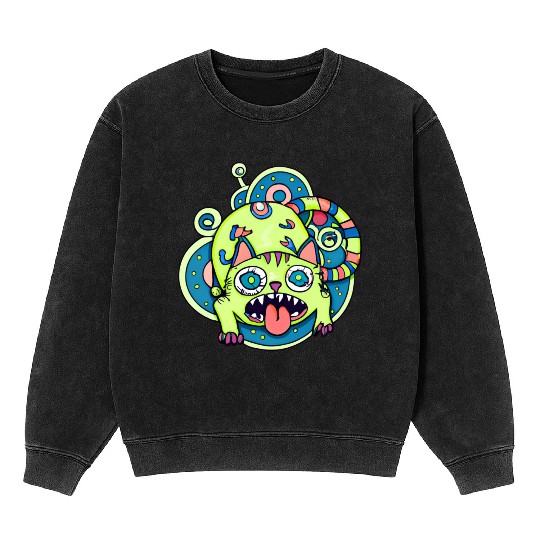 Psychedelic Trippy Cat Mineral Wash Sweatshirts
