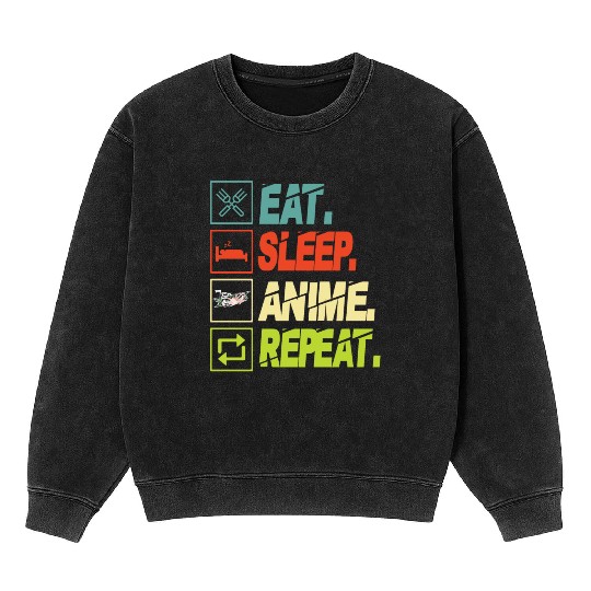 Eat Sleep Anime Repeat Ramen Kawaii Japanese Manga Mineral Wash Sweatshirts