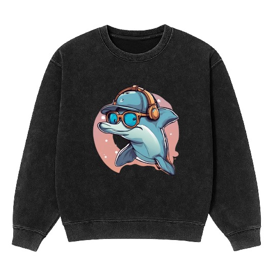 funny dolphin Mineral Wash Sweatshirts