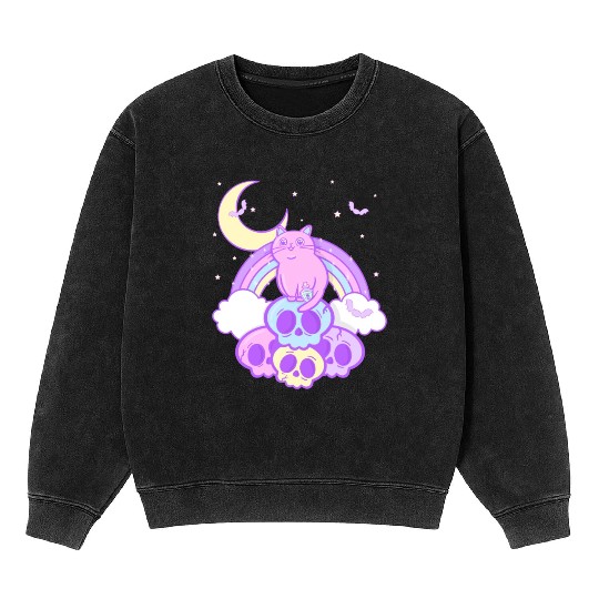 Pastel Goth Cat Skull Lover Cute Gothic Yami Mineral Wash Sweatshirts
