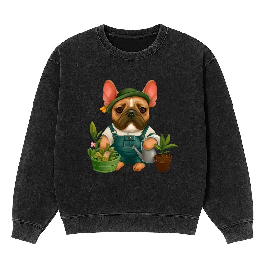 Frenchie The Gardener Drawing Mineral Wash Sweatshirts