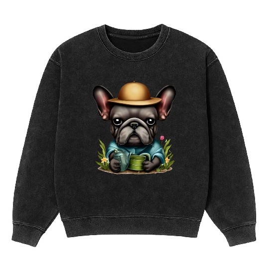 Frenchie Watering Plants Mineral Wash Sweatshirts