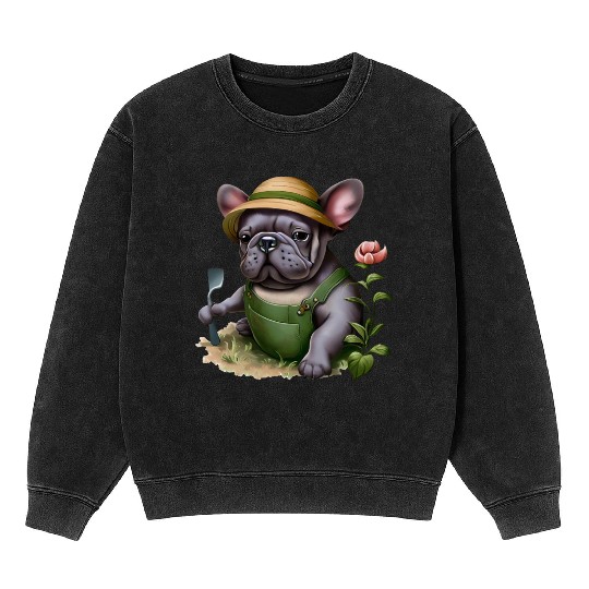 Frenchie in the Flower Garden Mineral Wash Sweatshirts