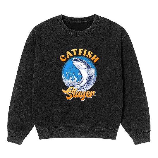 Catfish Slayer Catfish Butcher Flathead Fish Mineral Wash Sweatshirts
