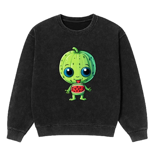 Green Alien & Watermelon: A Galactic Fusion Mineral Wash Sweatshirts