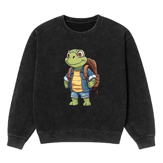 Turtle Wearing Backpack Mineral Wash Sweatshirts