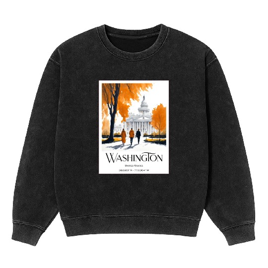Watercolor painting loving couple in Washington DC Mineral Wash Sweatshirts