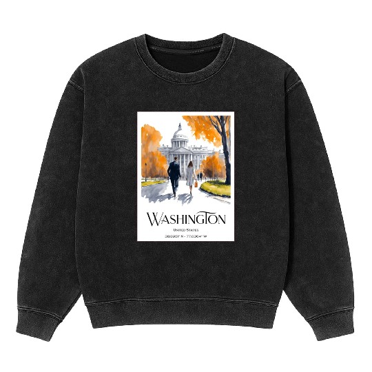 Watercolor painting loving couple in Washington DC Mineral Wash Sweatshirts