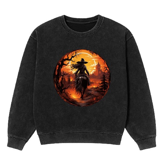 Witchy Cowgirl Riding off into the Full Moon Mineral Wash Sweatshirts