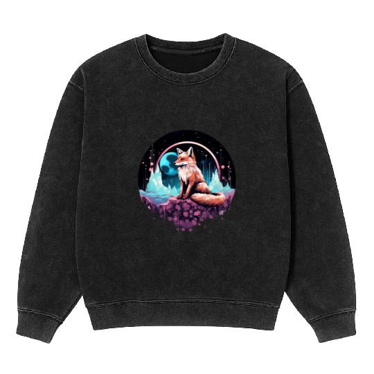 Celestial moon flower fox sitting tall Mineral Wash Sweatshirts