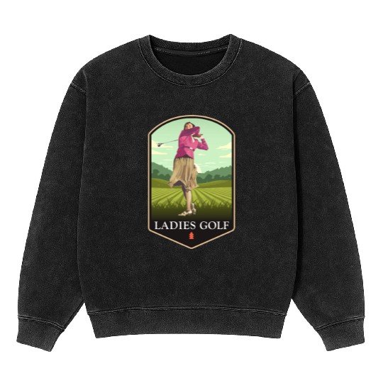 Ladies Golf Course Girl Golfer Vintage Play Women Mineral Wash Sweatshirts
