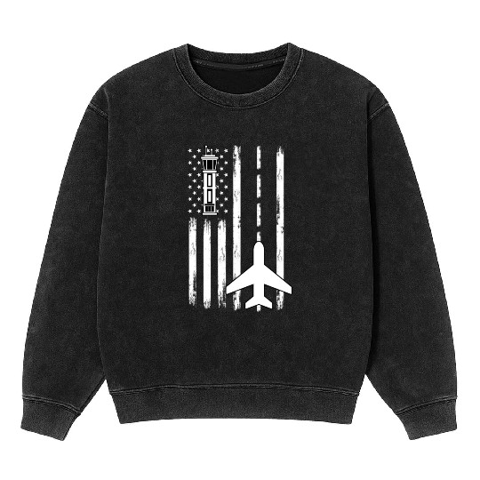 Air Traffic Controller Patriotic Airplane Aviation Mineral Wash Sweatshirts