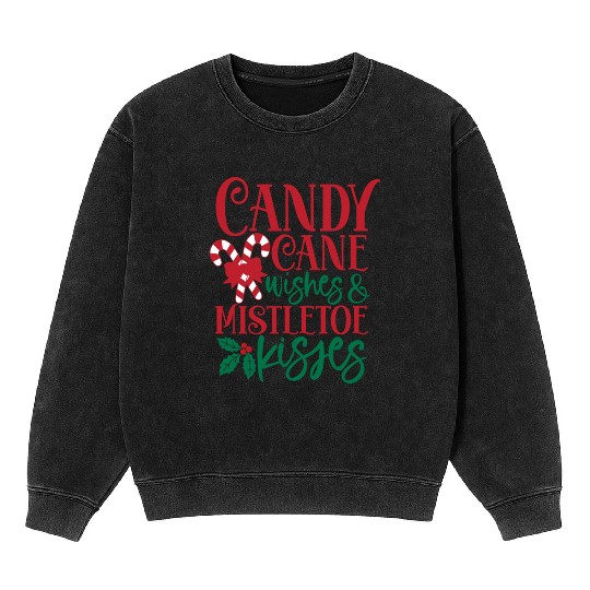 Candy Cane Wishes Mistletoe Kisses Mineral Wash Sweatshirts