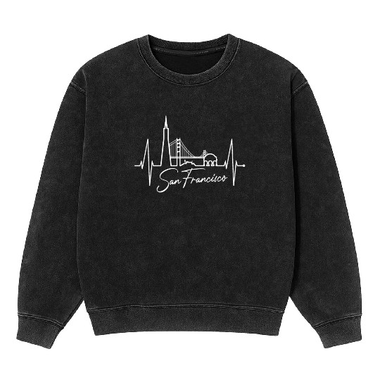 San Francisco Skyline Heartbeat California Lover Mineral Wash Sweatshirts