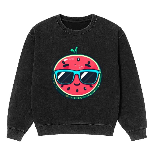 Kawaii Melon with Sunglasses: Summer Fruit Chill Mineral Wash Sweatshirts