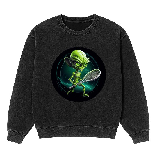 Green Alien's Cosmic Tennis Game Mineral Wash Sweatshirts