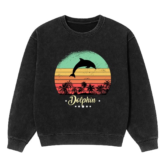 Dolphin Vintage Animals Retro Sunset Sea Animals Mineral Wash Sweatshirts