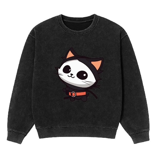 Black Cat Superhero Cartoon Design Mineral Wash Sweatshirts