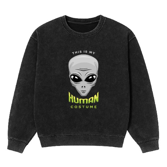 Alien Human Costume Funny Lazy Creepy Halloween Mineral Wash Sweatshirts