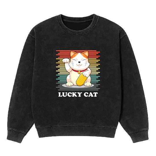 Lucky Cat - Maneki Neko Mineral Wash Sweatshirts