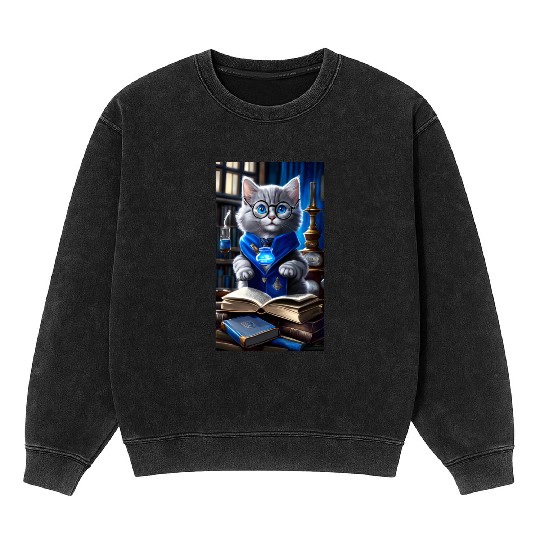 The Raven-claw Kitten Scholar: A Feline Journey. Mineral Wash Sweatshirts