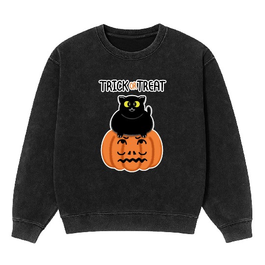 Trick or Treat Black lucky cat with sweetest eyes. Mineral Wash Sweatshirts