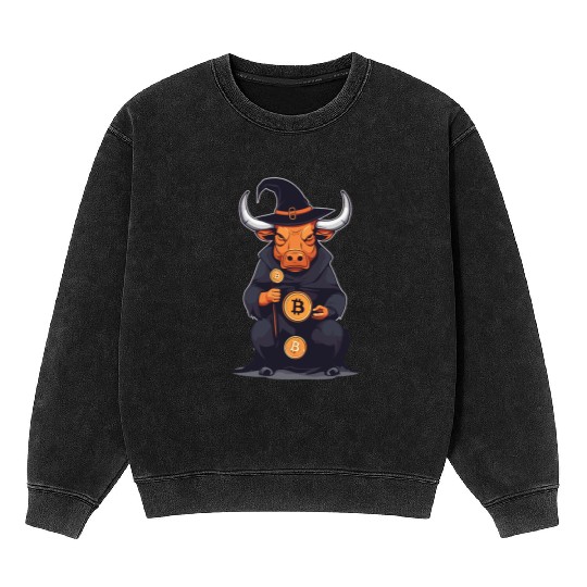Halloween Bitcoin Wizard Bull Mineral Wash Sweatshirts